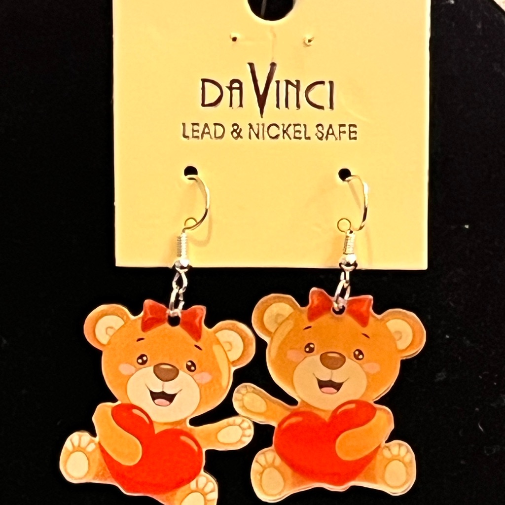 Davinci Bear Earrings With Orange And Red Accents